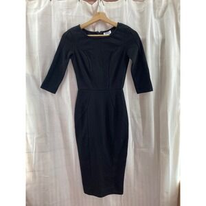 Unique Vintage Black Fitted‎ Pencil Dress XS Cocktail Party Career